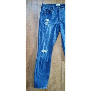 Loft Women's Curvy Skinny Distressed Jeans 10 / 30 Mid Rise Stretch Medium Wash